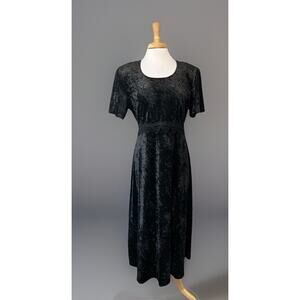 VINTAGE 90s BRETT ALEXANDER Black Velvet Tie Back Long Dress Witchy Whimsigoth